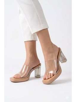 Sandal Stories - Women Beige Glam Glass Block Heels