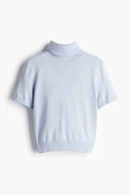 H&M - Women Blue Fine-Knit Polo-Neck Top