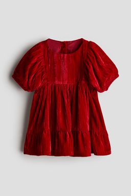 H&M - Girls Red Crushed-Velvet Dress