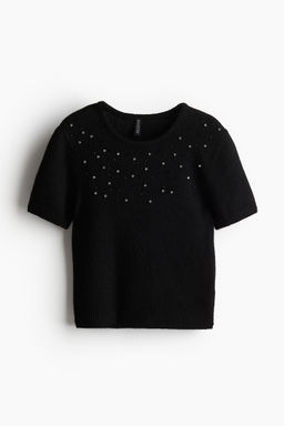 H&M - Women Black Embellished Fine-Knit Top