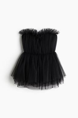 H&M - Women Black Pleated Tulle Bandeau Top