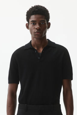 H&M - Men Black Slim Fit Textu Polo Shirt