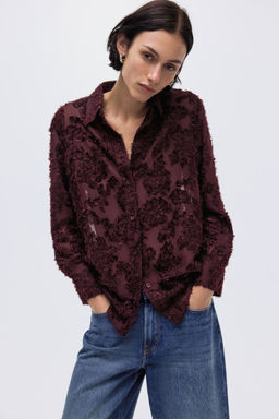 H&M - Women Red Jacquard-Weave Shirt