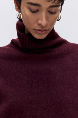 H&M - Women Red Loose-Fit Polo-Neck Jumper