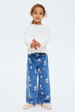 H&M - Girls Blue Printed Wide Leg Jeans