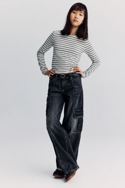 H&M - Girls Grey Wide Leg Cargo Jeans