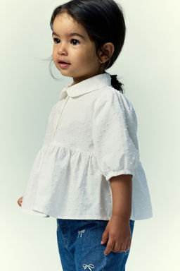 H&M - Girls White Cotton Plumeti Blouse