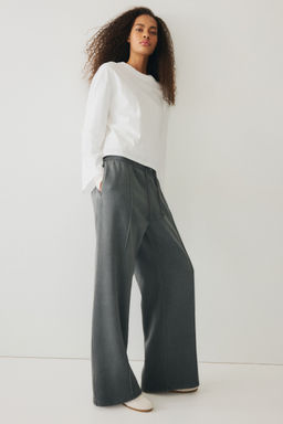 H&M - Women Grey Wide Crease-Front Sweatpants
