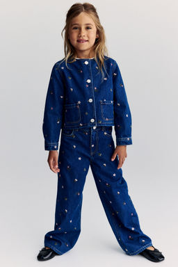 H&M - Girls Blue Motif-Detail Wide Leg Jeans
