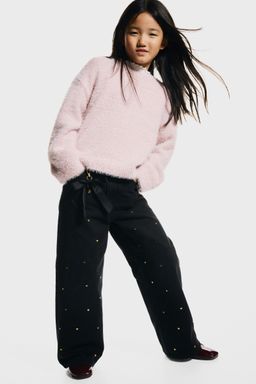 H&M - Girls Black Motif-Detail Wide Leg Jeans