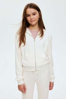 H&M - Girls White Velour Zip-Through Hoodie