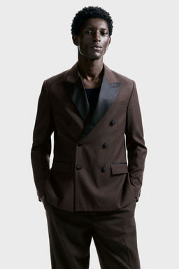 H&M - Men Brown Regular Fit Wool-Blend Tuxedo Jacket