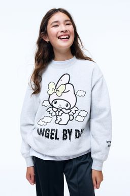 H&M - Girls Grey Oversized Print-Motif Sweatshirt