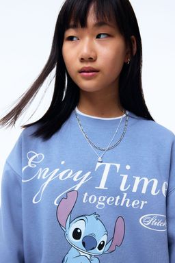H&M - Girls Blue Oversized Print-Motif Sweatshirt