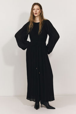 H&M - Women Black Long Plissa Dress