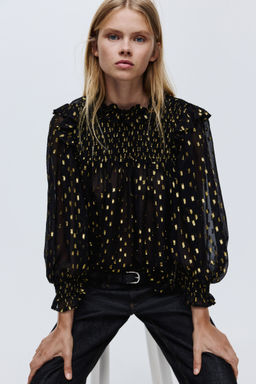 H&M - Women Black Jacquard-Weave Blouse