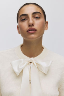 H&M - Women Beige Bow-Detail Cardigan