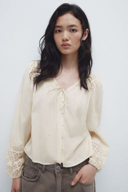 H&M - Women White Lace-Detail Blouse