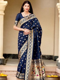 Odette - Blue Colour Traditional Wear Silk Saree with Unstitched Blouse
