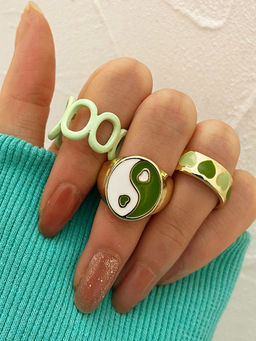 Jewels Galaxy - Jewellery For Women Gold Plated Green Stackable Rings (Set of 3)