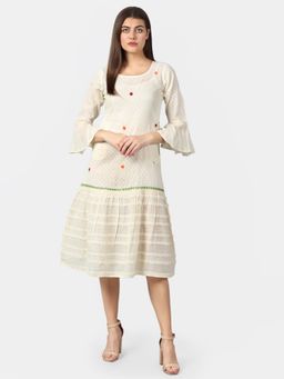DART STUDIO - Hand Embroidery On Cotton Dress-White