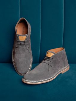 Louis Stitch - Men Ash Grey Mid Top Block-Heeled Desert Boots