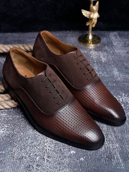 Louis Stitch - Brown Textured Suede Handmade Leather Formal Derbies (Set of 6)