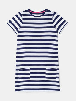 Jockey Juniors - AG72 Girls Super Combed Cotton Striped Dress - Imperial Blue
