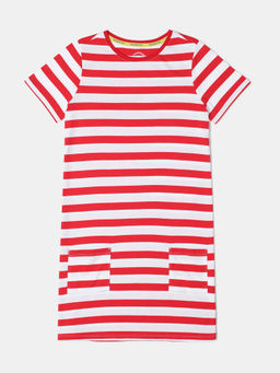 Jockey Juniors - AG72 Girls Super Combed Cotton Striped Dress - Rio Red