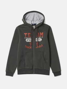 Jockey Juniors - AB37 Boys Super Combed Cotton Rich Printed Hoodie Jacket - Deep Olive