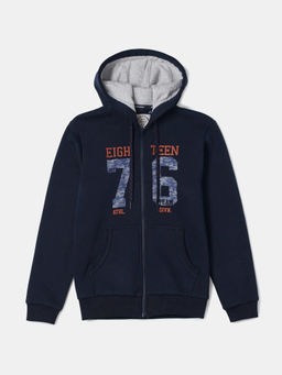 Jockey Juniors - AB37 Boys Super Combed Cotton Rich Printed Hoodie Jacket - Navy