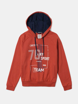 Jockey Juniors - AB26 Boys Cotton French Terry Printed Hoodie Sweatshirt - Cinnabar