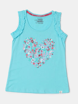Jockey Juniors - CG19 Girls Super Combed Cotton Graphic Printed Tank Top - Blue Radiance
