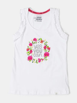 Jockey Juniors - CG19 Girls Super Combed Cotton Graphic Printed Tank Top - White