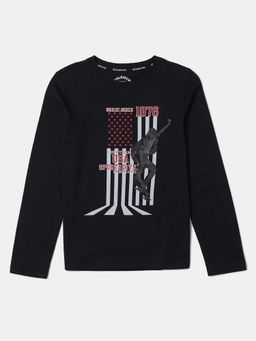 Jockey Juniors - AB25 Boys Super Combed Cotton Printed Full Sleeve T-Shirt - Black