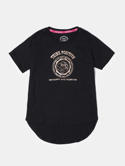 Jockey Juniors - AG70 Girls Super Combed Cotton Printed Short Sleeve T-Shirt - Black