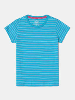 Jockey Juniors - AG75 Girls Super Combed Cotton Striped Short Sleeve T-Shirt - Sky Dive