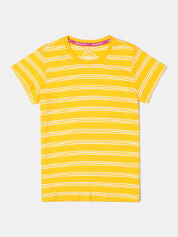 Jockey Juniors - AG75 Girls Super Combed Cotton Striped Short Sleeve T-Shirt - Spectra Yellow