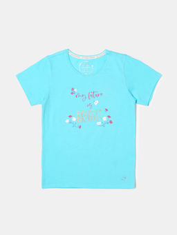 Jockey Juniors - RG08 Girls Super Combed Cotton Printed Short Sleeve T-Shirt - Blue Curacao