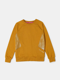 Jockey Juniors - AG43 Girls Cotton French Terry Graphic Printed Sweatshirt - Harvest Gold