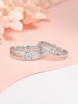 Ornate Jewels - 925 Silver American Diamond Adjustable Couple Ring For Men & Women