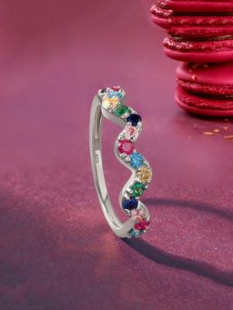 Ornate Jewels - 925 Silver Round Multi Stone Waves Of Color Lollipop Ring for Women & Girls