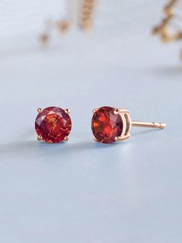 Ornate Jewels - 925 Silver 18K Rose Gold 1 Carat Red Garnet Stud Earring for Women and Girls