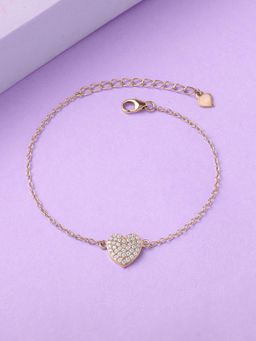 Ornate Jewels - 925 Silver 18K Rose Gold American Diamond Heart Adjustable Bracelet For Women & Girls