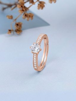 Ornate Jewels - 925 Silver 18K Rose Gold 1.25 Carat American Diamond Adjustable Ring for Women & Girls (Free Size)