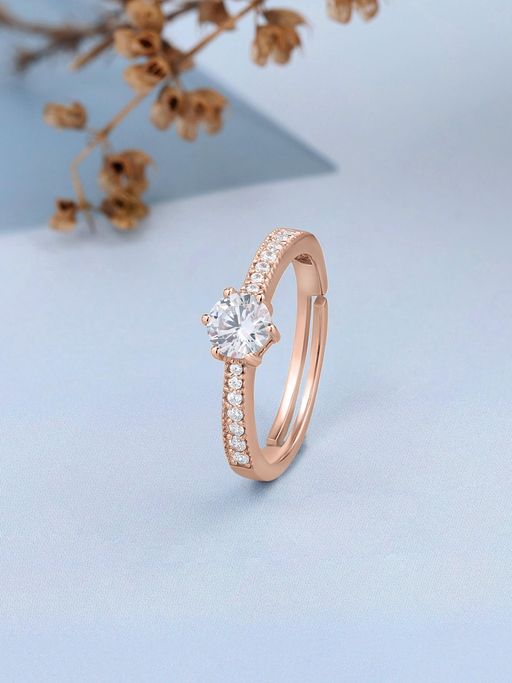 Ornate Jewels 925 Silver 18K Rose Gold 1.25 Carat American Diamond Adjustable Ring for Women & Girls (Free Size)