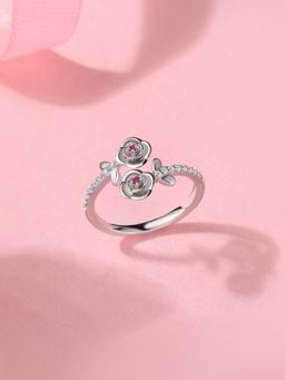 Ornate Jewels - 925 Silver Red Ruby Whispering Rose Adjustable Ring Valentine Gift for Girlfriend
