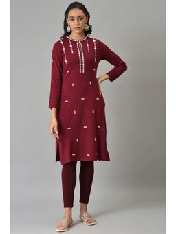 W - Red Embroidered Winter Kurta