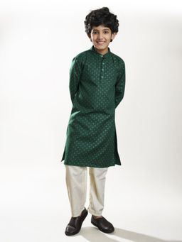Bittu by Bhama - Green Woven Kurta and Pyjama
