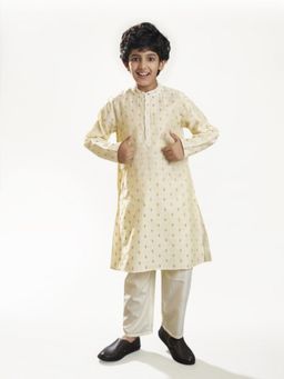 Bittu by Bhama - Off White Woven Kurta and Pyjama